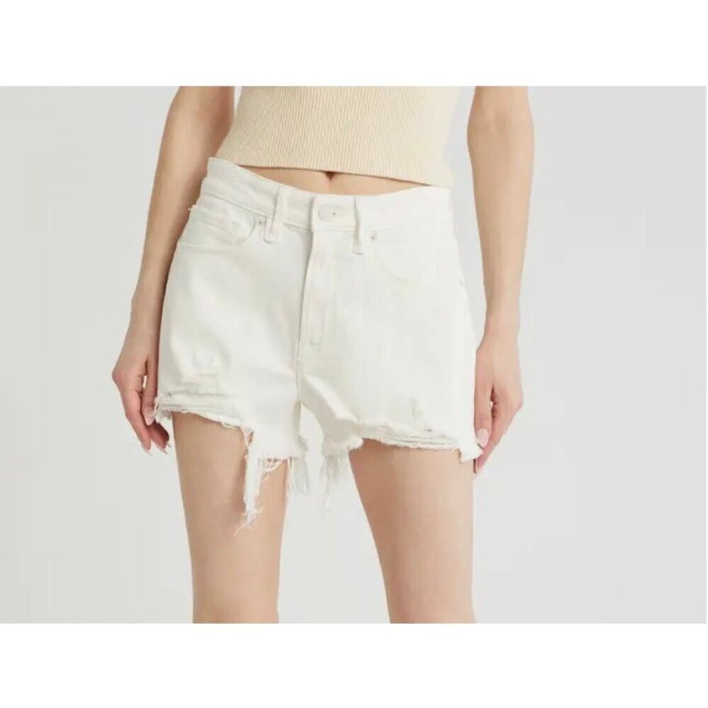 Good American Womens White High-Rise 90's Distressed Denim Cutoff Shorts Size 8/